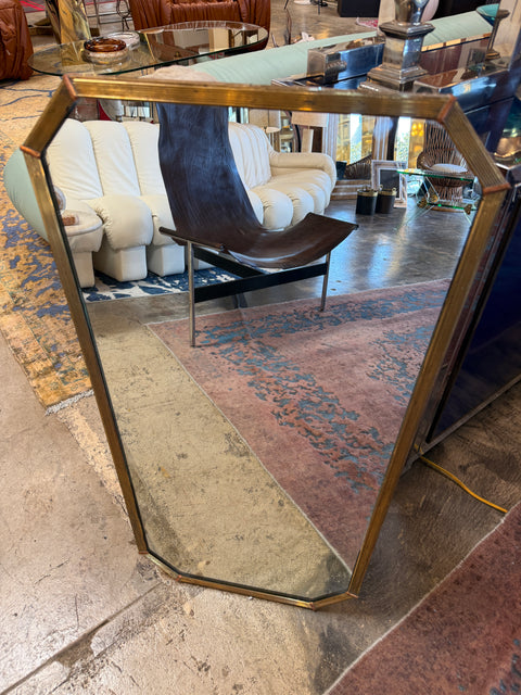 Italian Mid-Century Tapered Brass Wall Mirror, 1970s