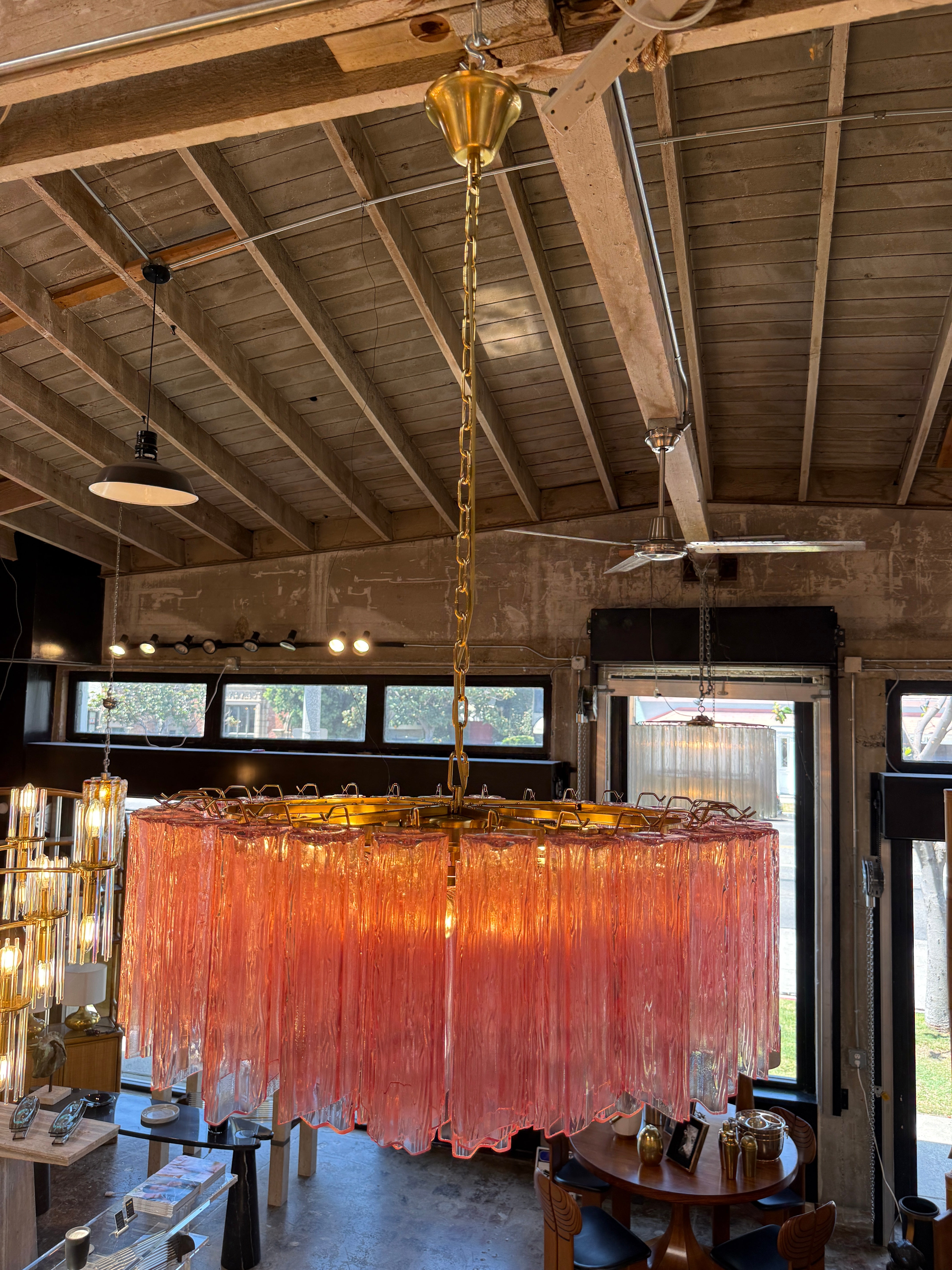 Vintage Pink Murano Glass Prism Chandelier 1970s