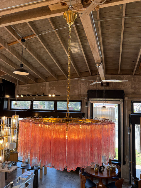 Vintage Pink Murano Glass Prism Chandelier 1970s