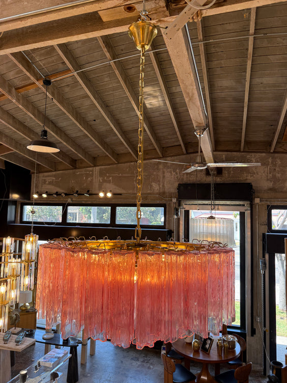 Vintage Pink Murano Glass Prism Chandelier 1970s