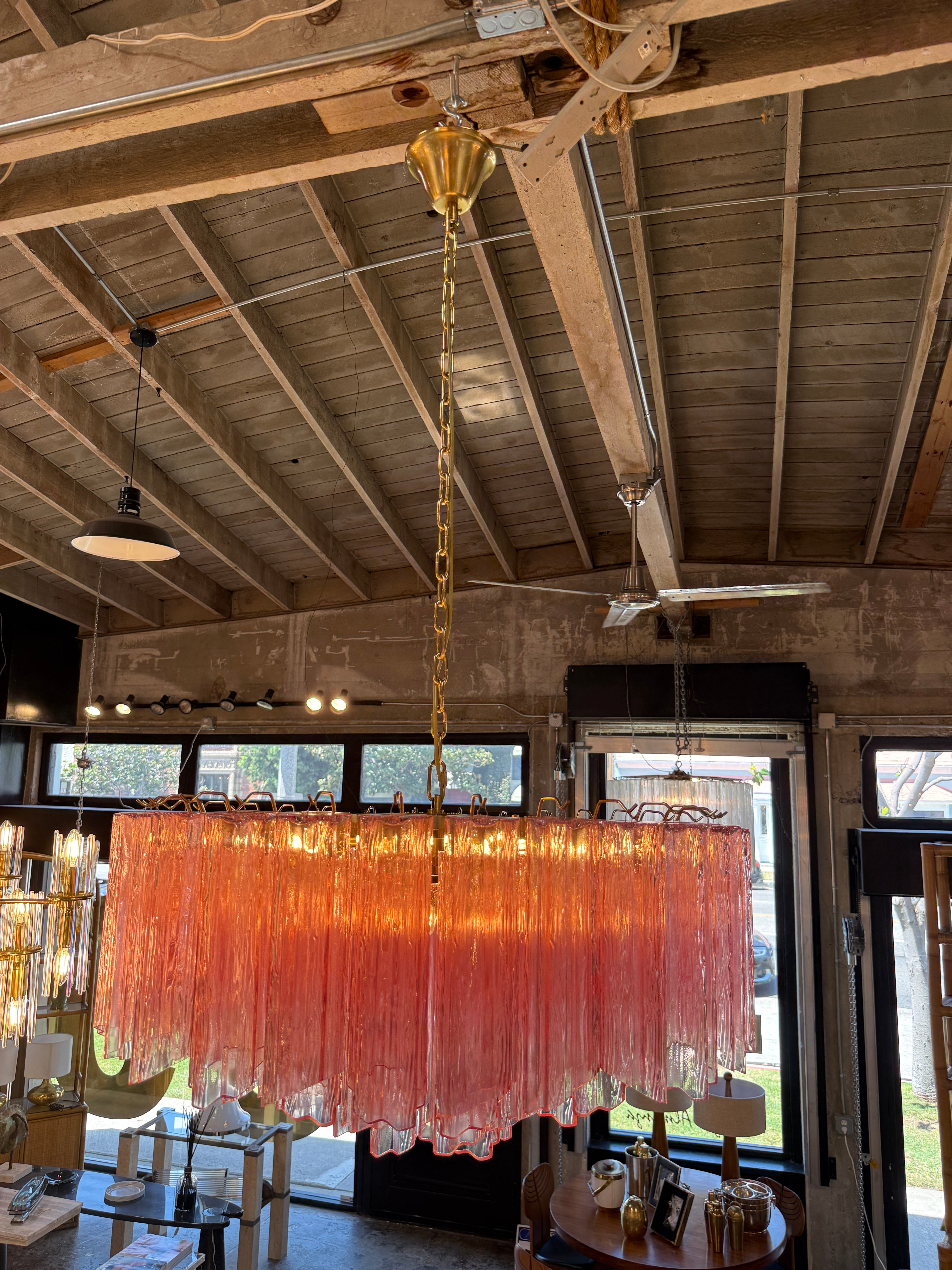 Vintage Pink Murano Glass Prism Chandelier 1970s