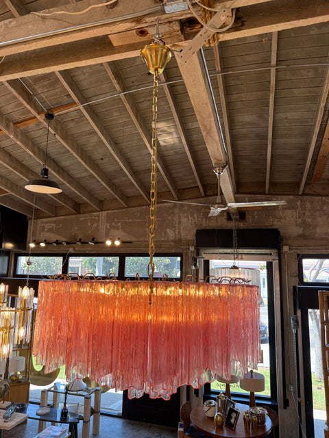 Vintage Pink Murano Glass Prism Chandelier 1970s