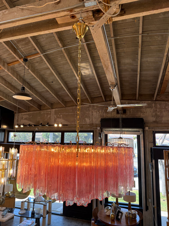 Vintage Pink Murano Glass Prism Chandelier 1970s