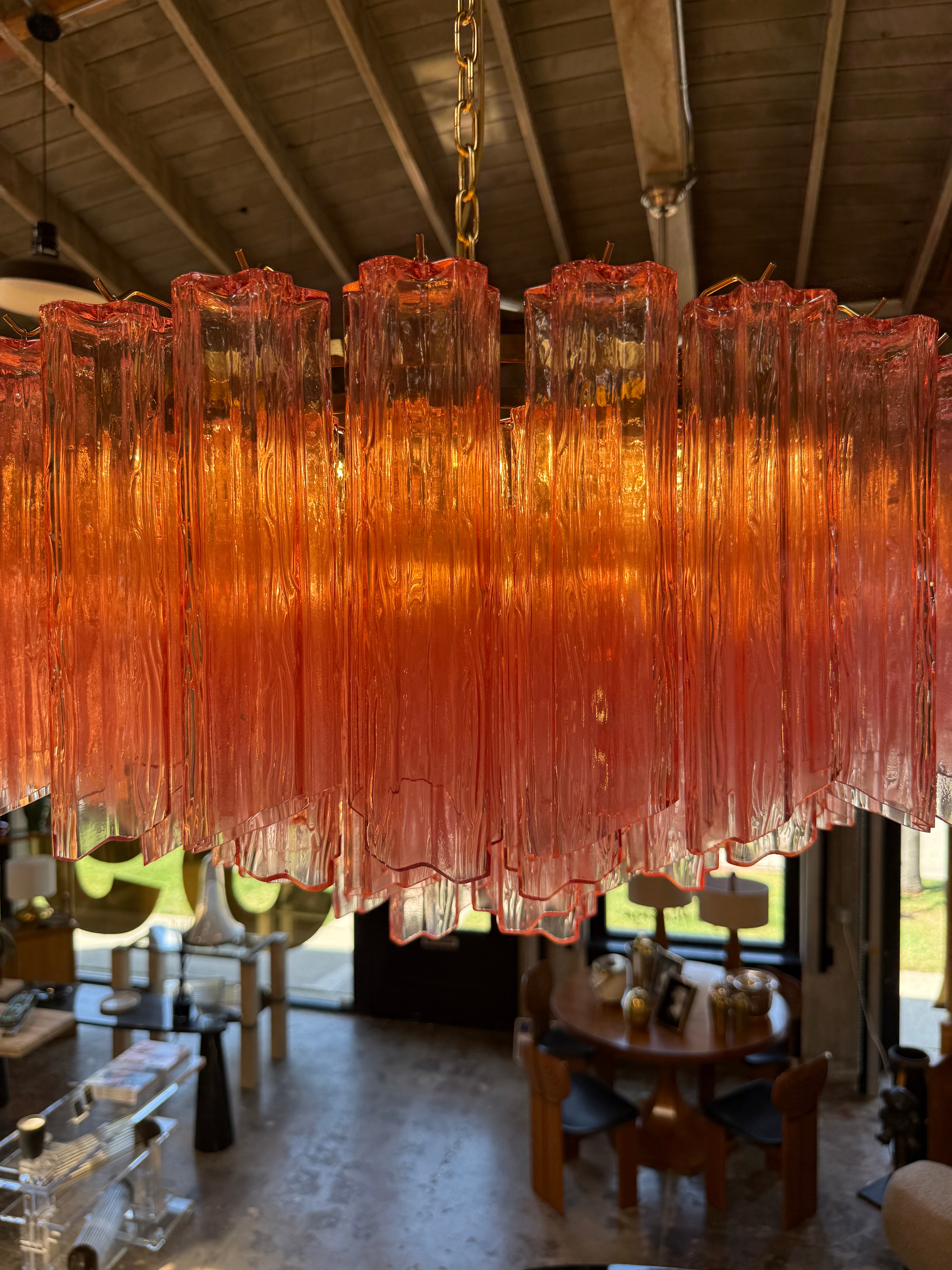 Vintage Pink Murano Glass Prism Chandelier 1970s