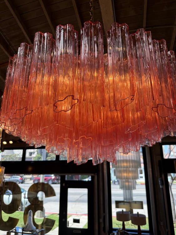 Vintage Pink Murano Glass Prism Chandelier 1970s