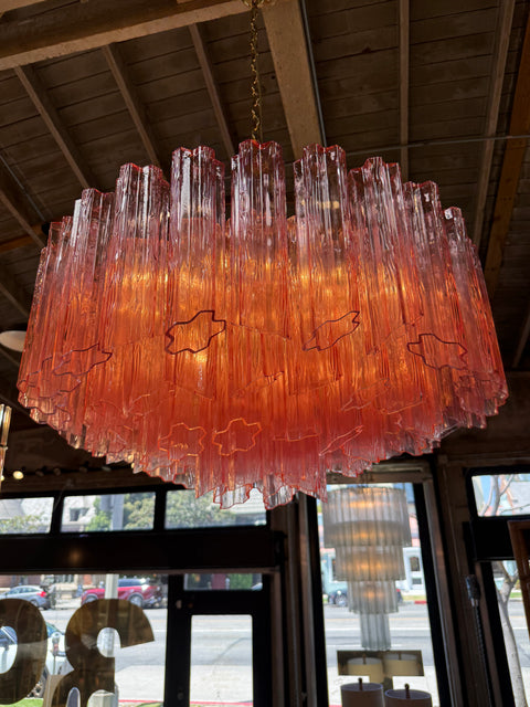 Vintage Pink Murano Glass Prism Chandelier 1970s