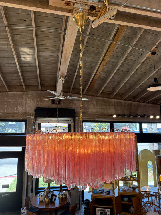 Vintage Pink Murano Glass Prism Chandelier 1970s