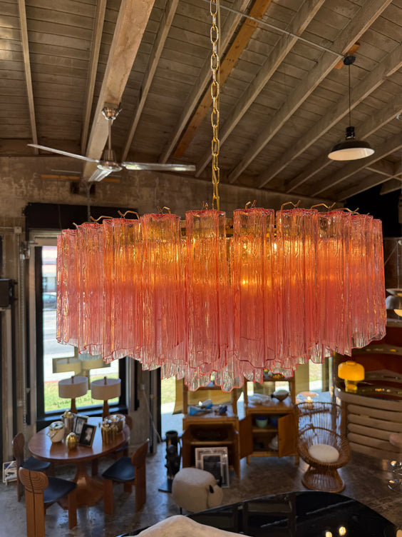 Vintage Pink Murano Glass Prism Chandelier 1970s