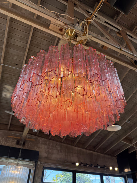 Vintage Pink Murano Glass Prism Chandelier 1970s