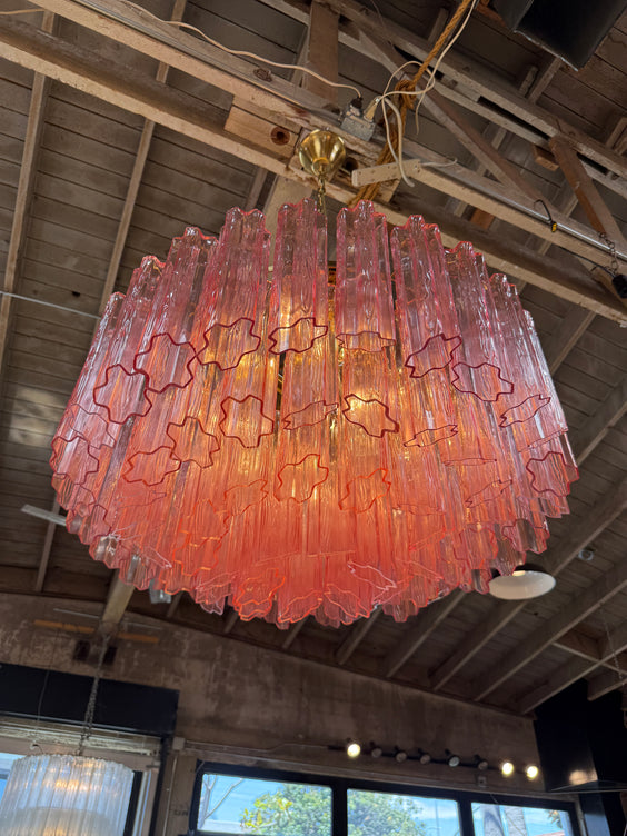Vintage Pink Murano Glass Prism Chandelier 1970s