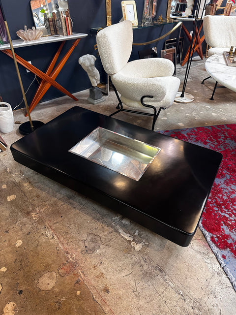 Willy Rizzo Black Lacquer and Chrome Bar Coffee Table, 1970s