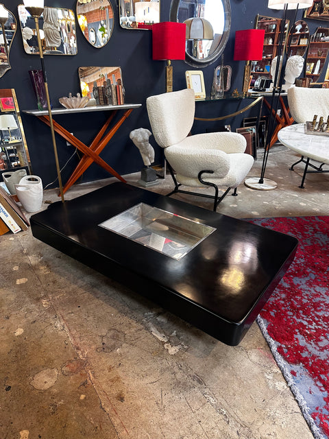 Willy Rizzo Black Lacquer and Chrome Bar Coffee Table, 1970s