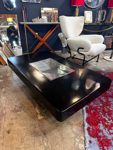 Willy Rizzo Black Lacquer and Chrome Bar Coffee Table, 1970s