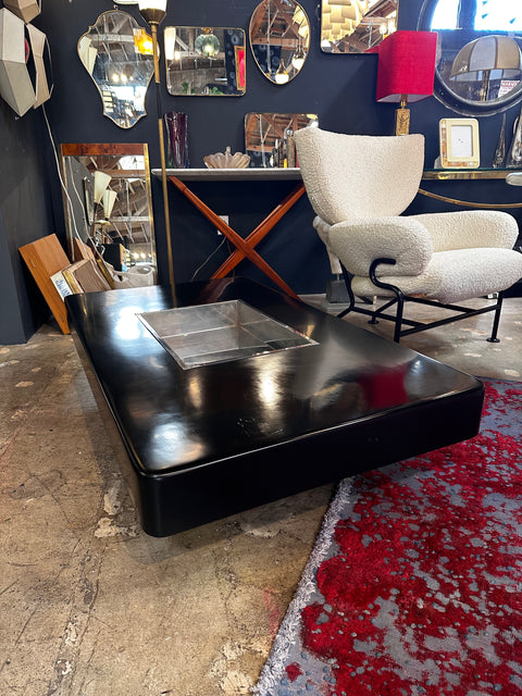 Willy Rizzo Black Lacquer and Chrome Bar Coffee Table, 1970s