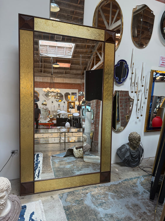 Monumental Mid-Century Modern Gilt & Walnut Wall Mirror