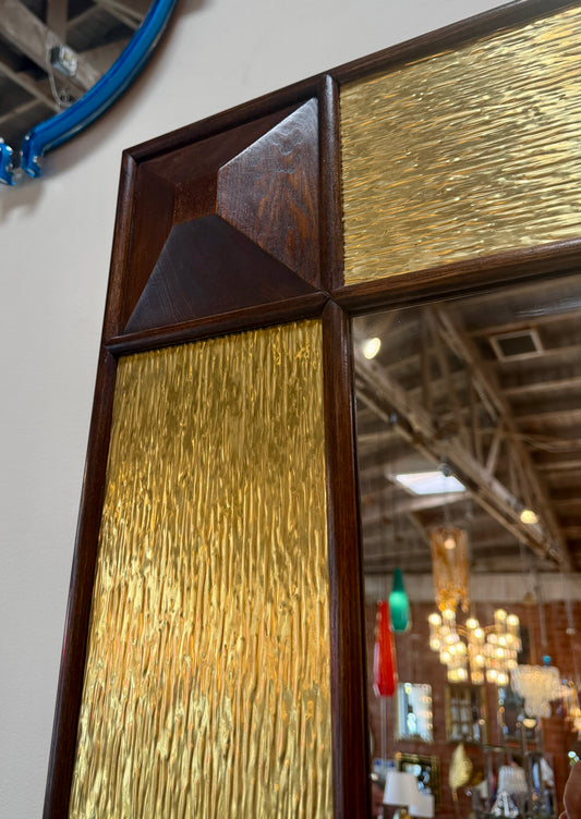Monumental Mid-Century Modern Gilt & Walnut Wall Mirror