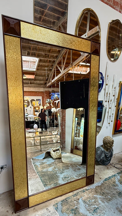 Monumental Mid-Century Modern Gilt & Walnut Wall Mirror