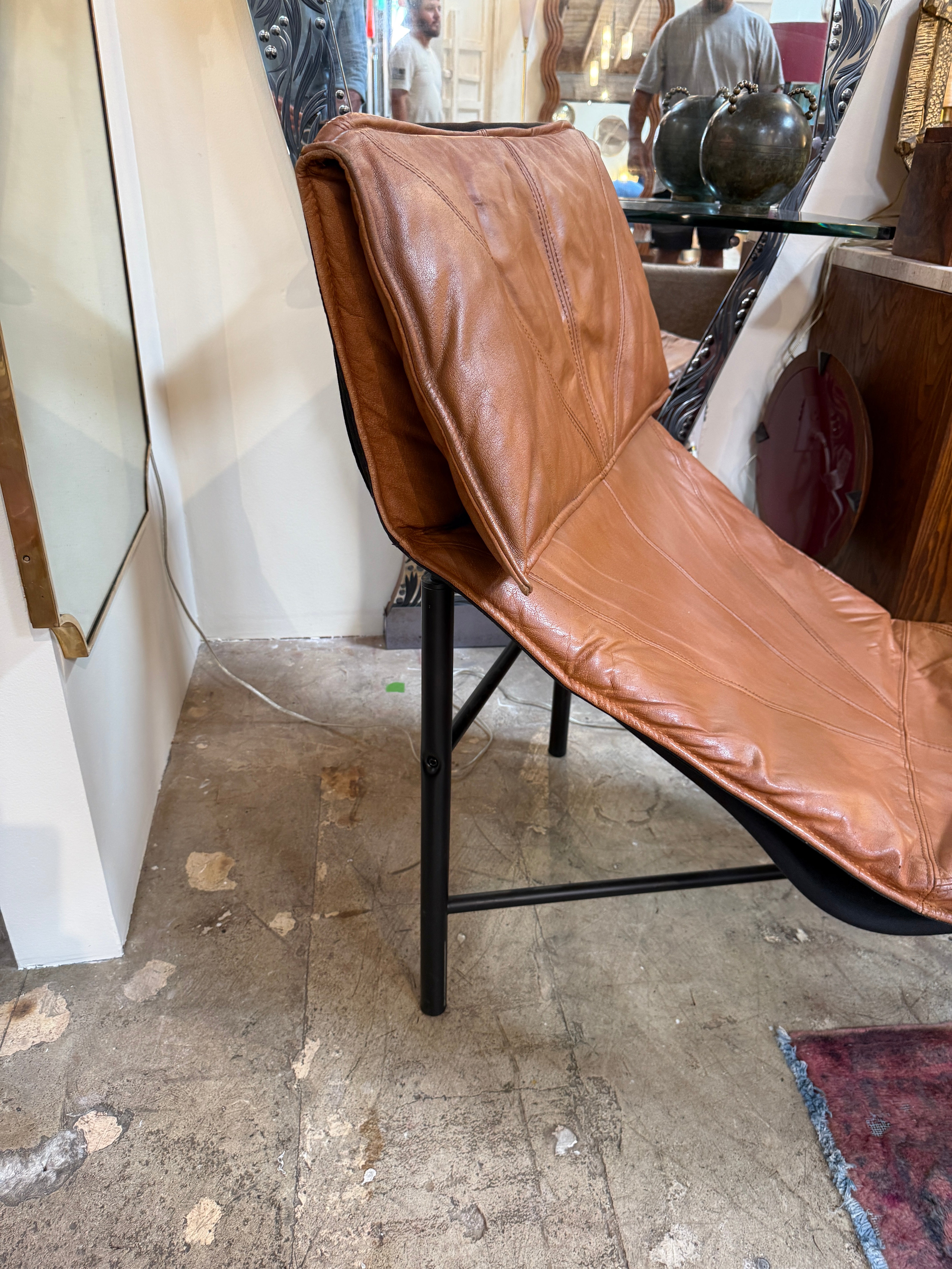 Tord Björklund, Brown Leather Chaise Lounge, 1970
