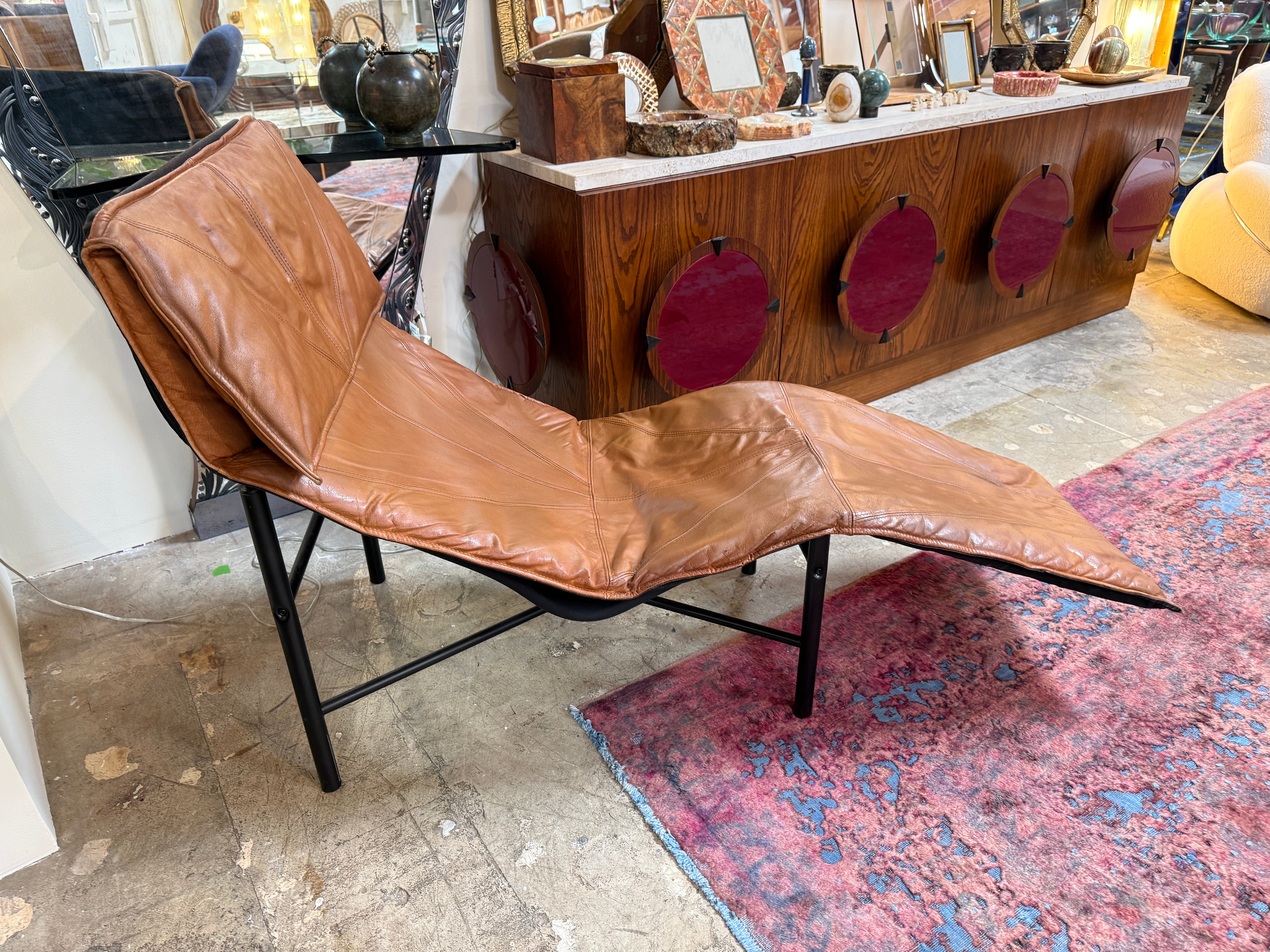 Tord Björklund, Brown Leather Chaise Lounge, 1970