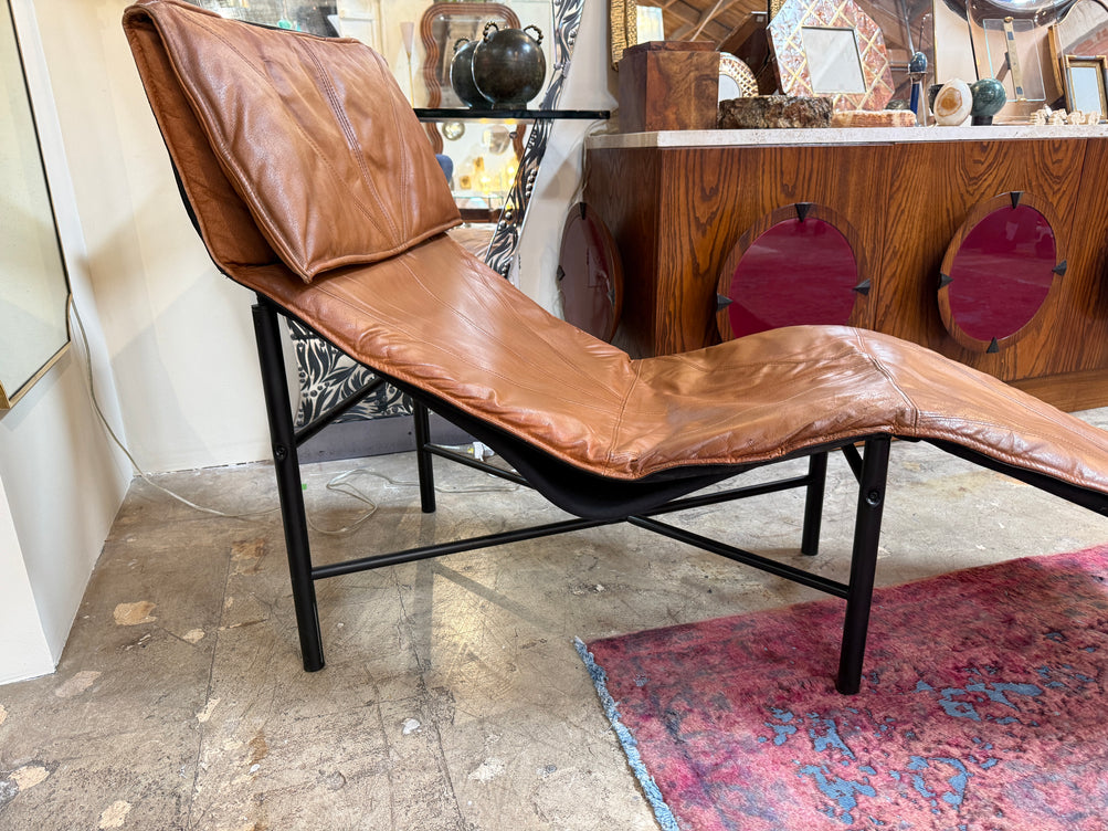 Tord Björklund, Brown Leather Chaise Lounge, 1970