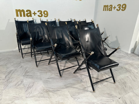 Set of 10 Mid Century Italian Folding leather Chairs 1960s