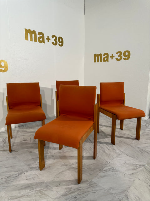 Set of 4 Unique Wood Dining Chairs By F.lli Saporiti 1960s