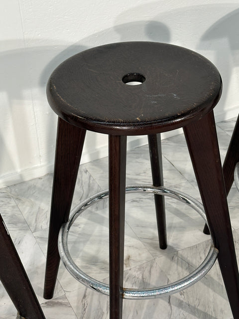 Set of 4 Tabouret Haut Jean Prouvé Bar Stool Vitra Dark Oak