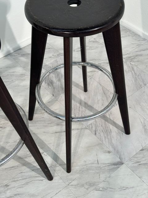 Set of 4 Tabouret Haut Jean Prouvé Bar Stool Vitra Dark Oak