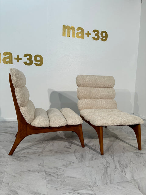 Pair of Mid-Century Modern Danish Lounge Chairs in Boucle Fabric 1980s