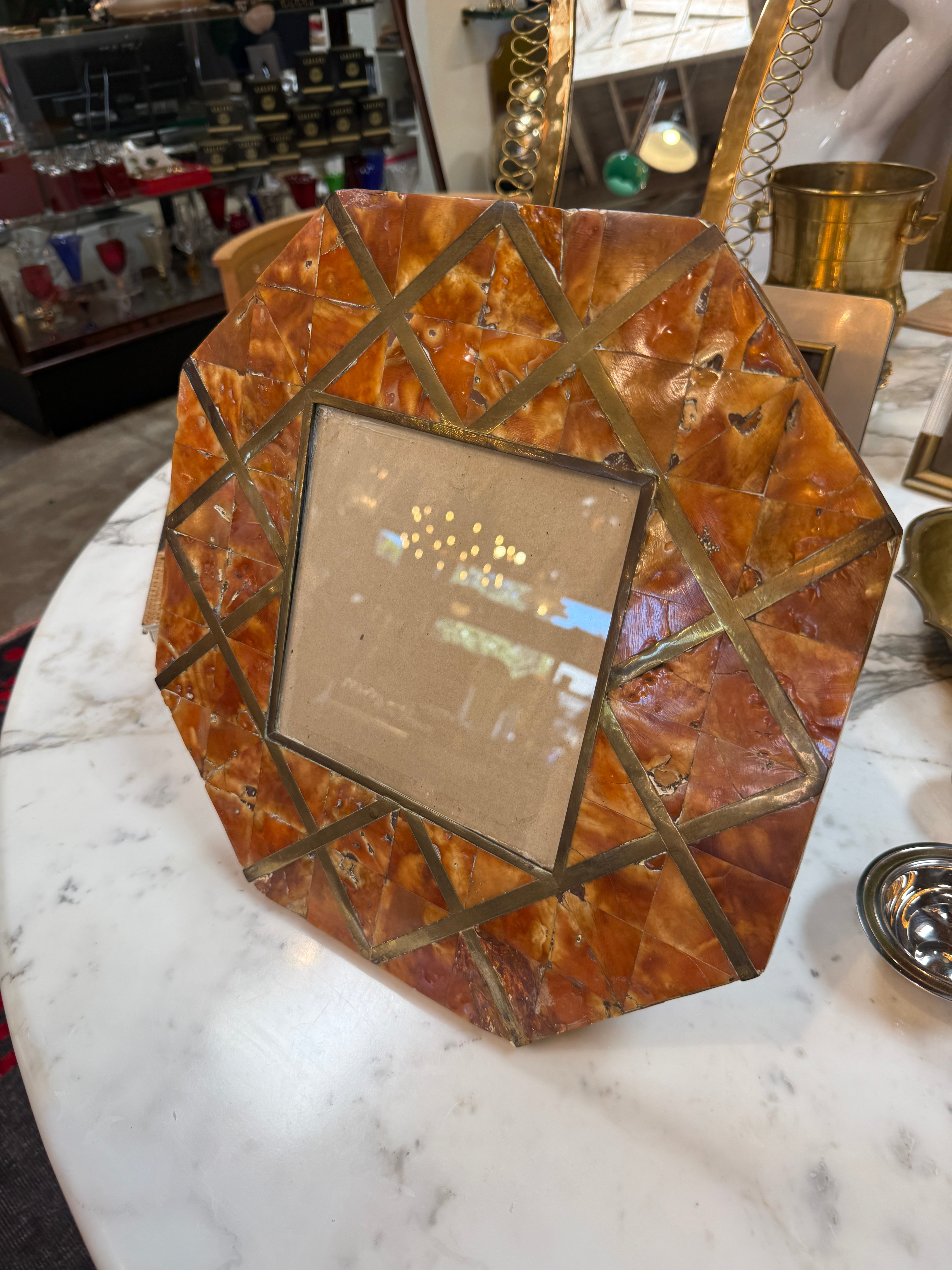 Cornici Amber Shell and Brass Geometric Picture Frame