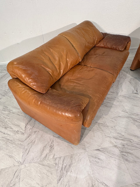 Vico Magistretti Maralunga Leather Sofa by Cassina 1975