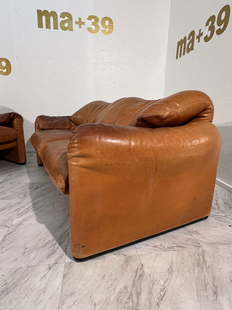 Vico Magistretti Maralunga Leather Sofa by Cassina 1975