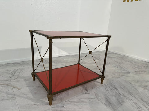 Vintage Italian Brass and Glass Side Table 1980s