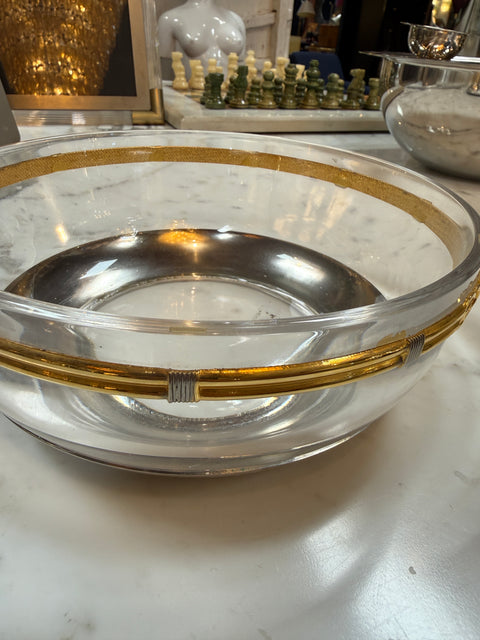 Vintage Gucci Glass Bowl with Gold-Tone GG Accents
