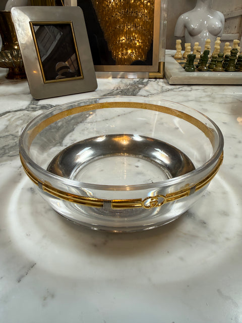 Vintage Gucci Glass Bowl with Gold-Tone GG Accents
