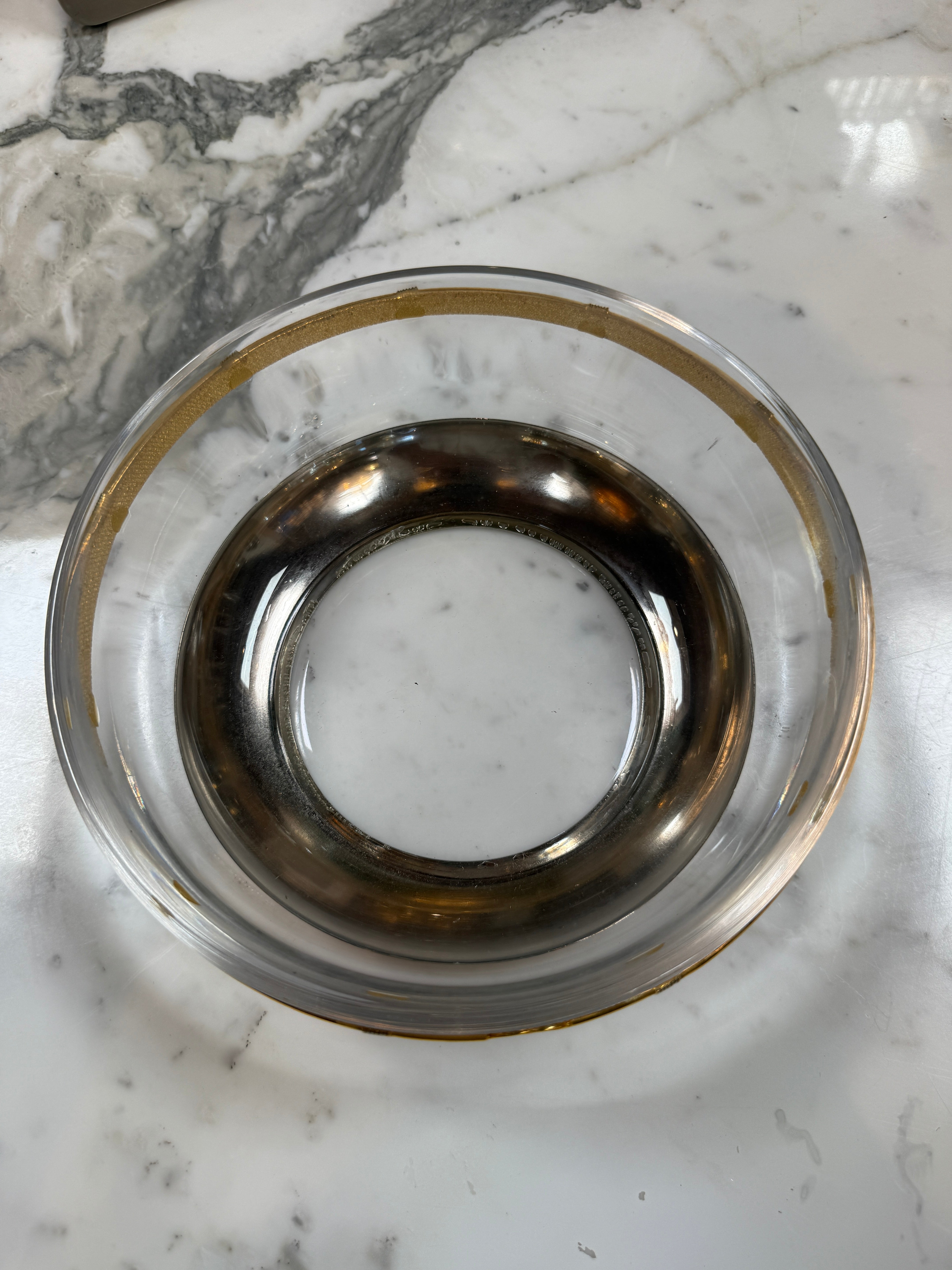 Vintage Gucci Glass Bowl with Gold-Tone GG Accents