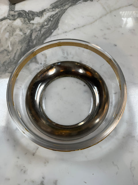 Vintage Gucci Glass Bowl with Gold-Tone GG Accents
