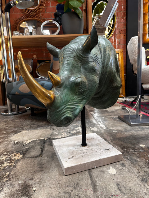 Vintage Italian Rhino Bronze Sculpture 1970s