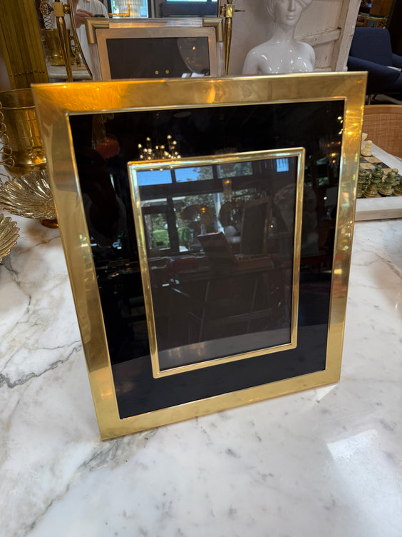 Vintage Italian Brass and Black Glass Picture Frame