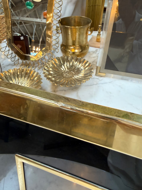 Vintage Italian Brass and Black Glass Picture Frame