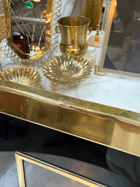 Vintage Italian Brass and Black Glass Picture Frame