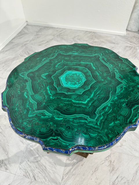 Vintage ItalianBrass and Malachite Stone Side Table 1940s