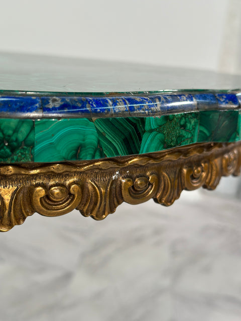 Vintage ItalianBrass and Malachite Stone Side Table 1940s