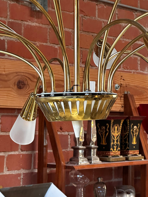 Mid Century Italian Brass Cascade Chandelier 1960s