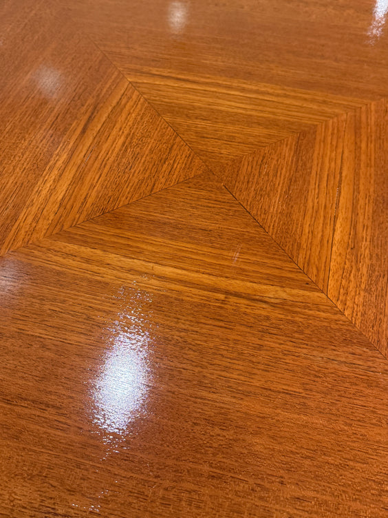Carlo Ratti Geometric Walnut Round Table with Iron Base, Italy, 1950s