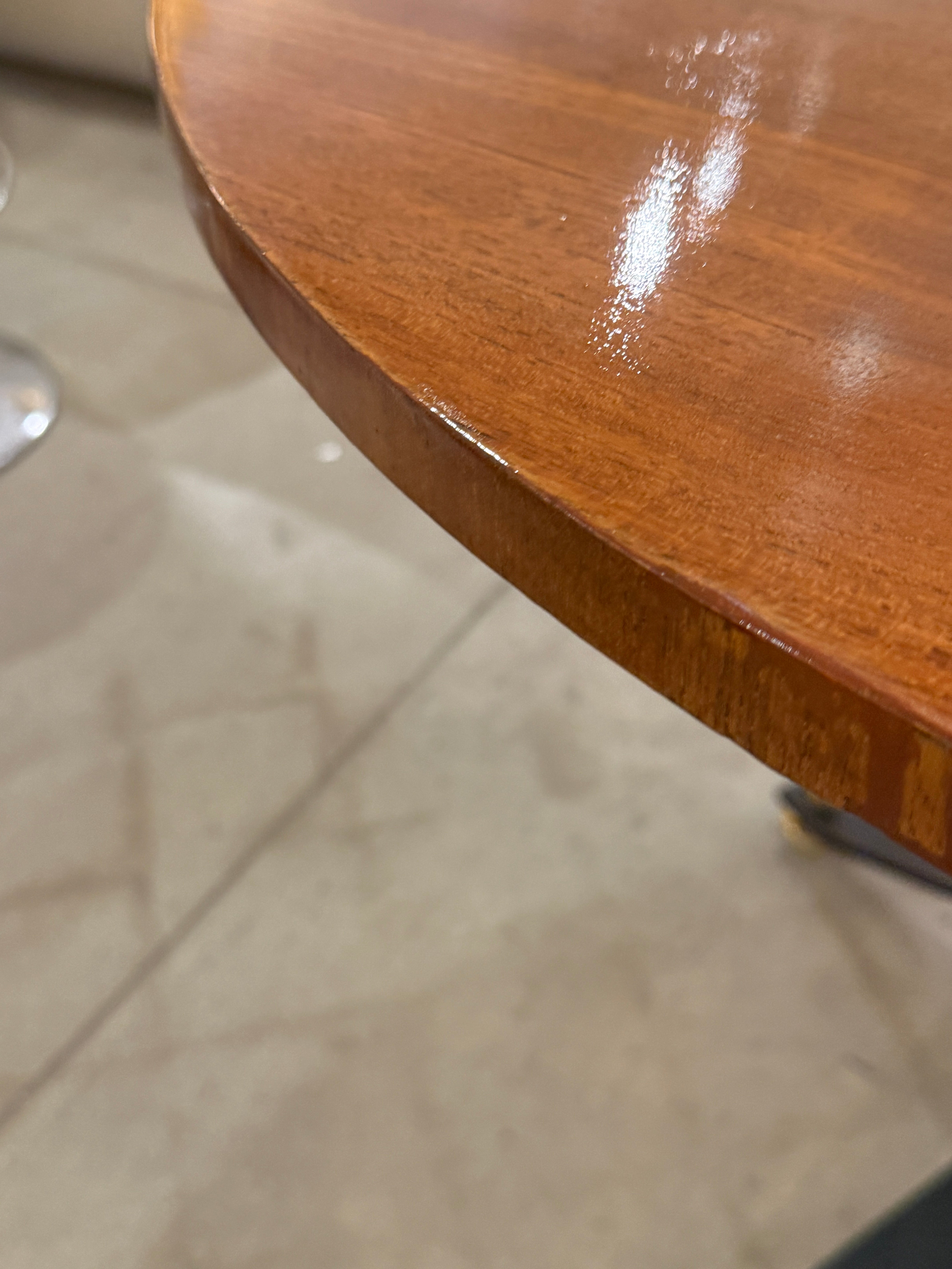 Carlo Ratti Geometric Walnut Round Table with Iron Base, Italy, 1950s