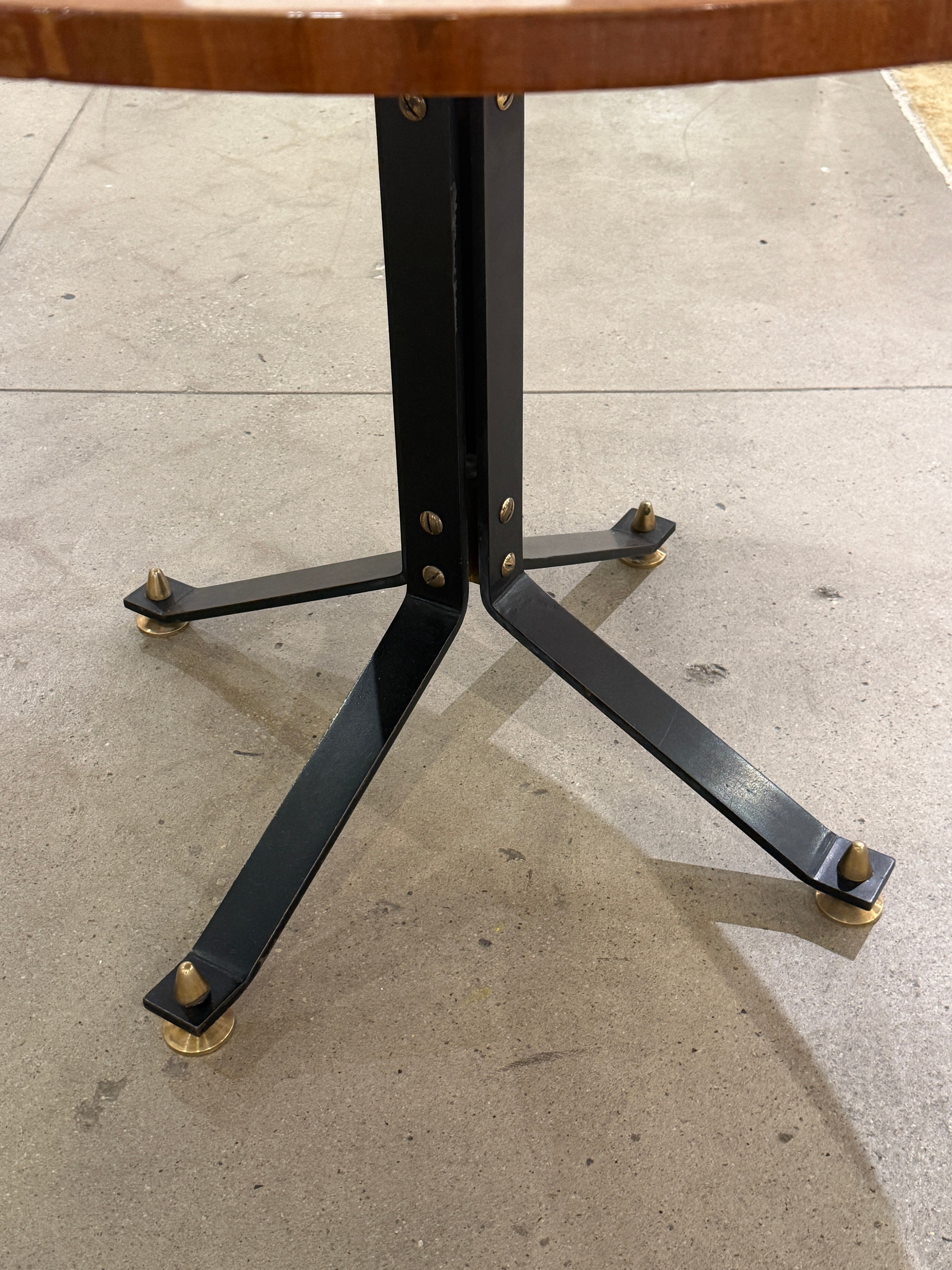 Carlo Ratti Geometric Walnut Round Table with Iron Base, Italy, 1950s