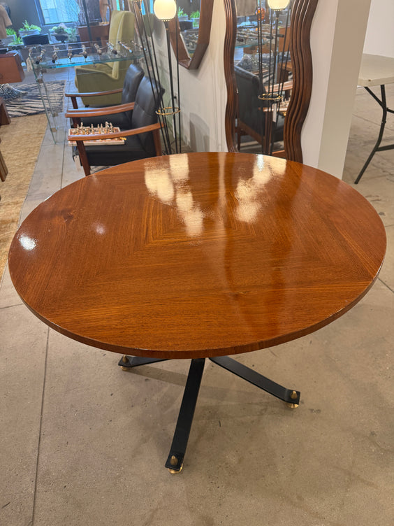 Carlo Ratti Geometric Walnut Round Table with Iron Base, Italy, 1950s
