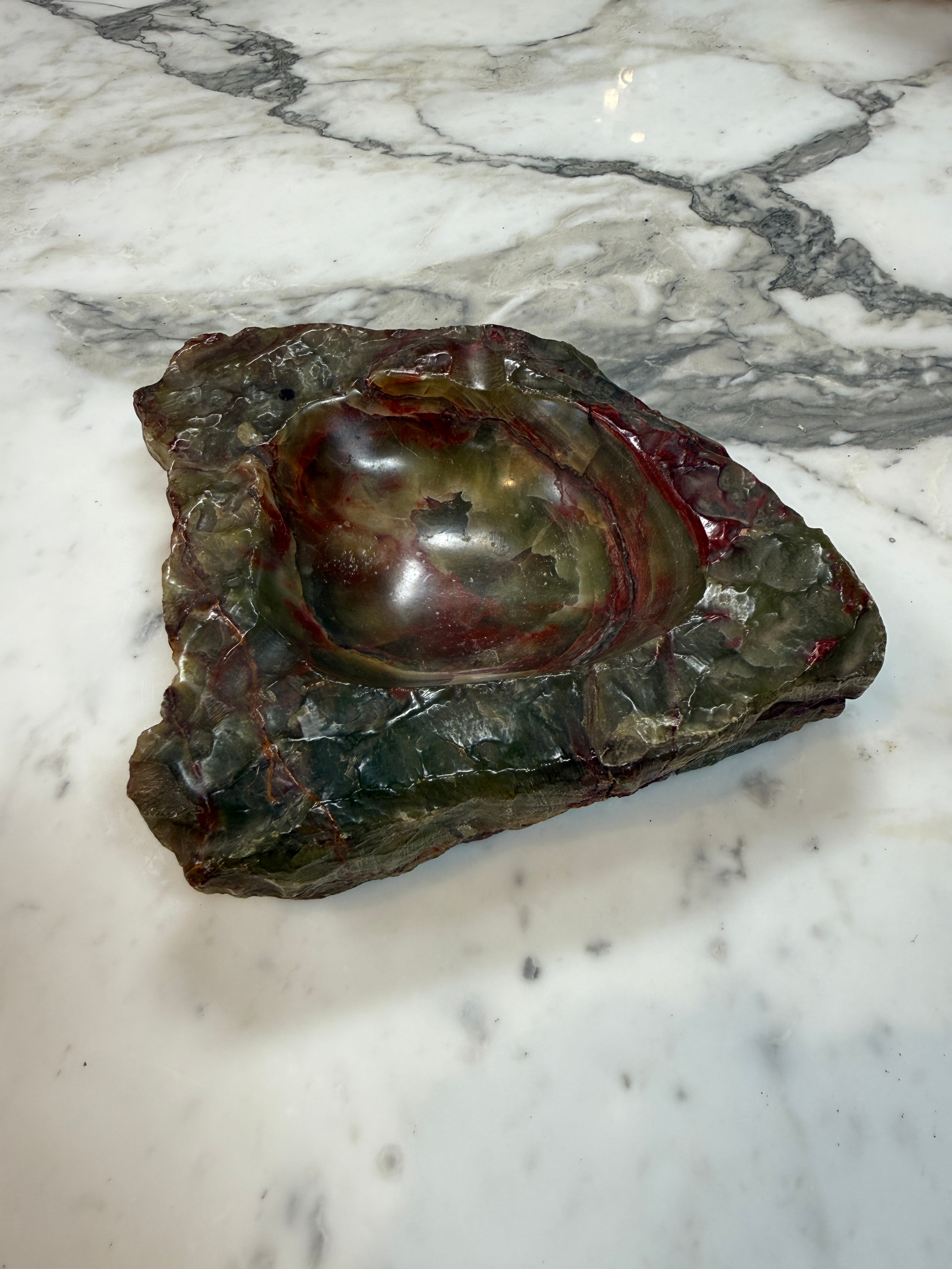 Hand-Carved Multicolor Marble Ashtray with Natural Raw Edge