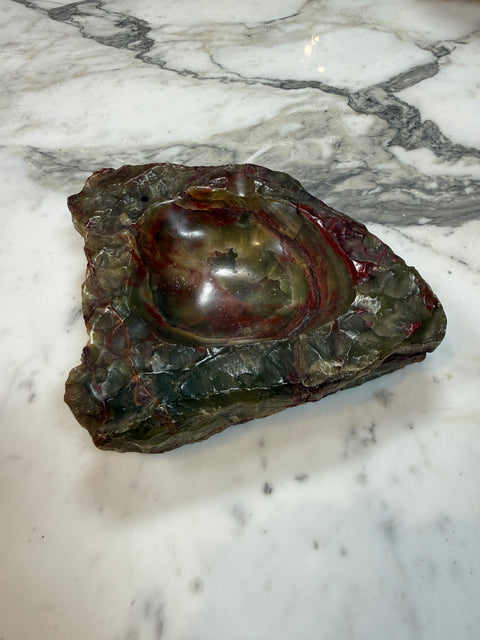 Hand-Carved Multicolor Marble Ashtray with Natural Raw Edge
